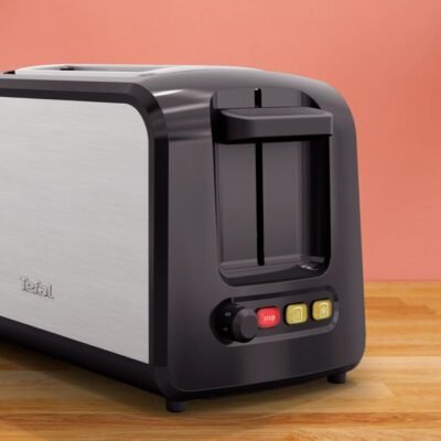 محمصة خبز كهربائية Tefal بفتحتين بقوة 850 واط من الفولاذ المقاوم للصدأ مع 7 مستويات تحميص ووظيفة إذابة التجميد وإعادة التسخين – Toaster TT410D10 DariTek