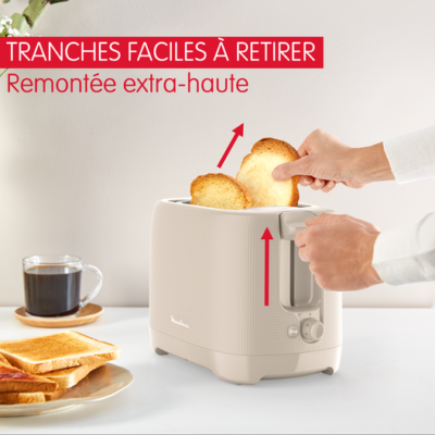 Grille Pain Electrique Moulinex Double Fentes 850W avec 7 Niveaux de Dorage - Morning LT2MOB10 DariTek