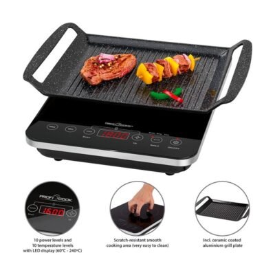 لوحة طهي بالحث الحراري (induction) من السيراميك الزجاجي 2 في 1 Proficook مع شواية وتحكم باللمس بقوة 2000 واط – PC-ITG 1130 DariTek
