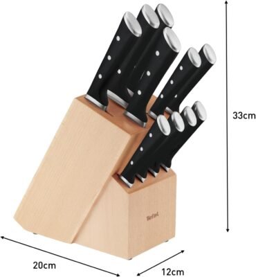 Bloc de Couteaux de Cuisine Tefal 11 Pièces avec Bloc en Bois et Lames en Inox Allemand Ultra Tranchant - Ice Force K232SA14 DariTek
