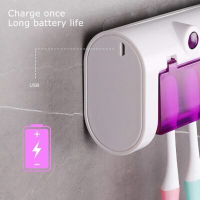 Stérilisateur et Porte Brosse à Dents avec Distributeur de Dentifrice Rechargeable DariTek