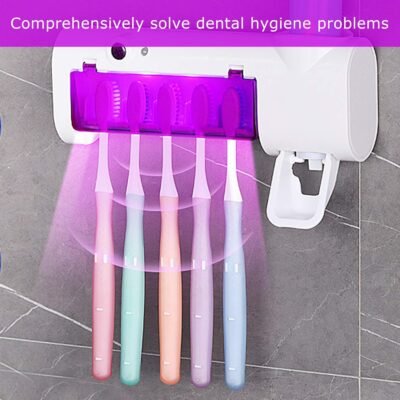 Stérilisateur et Porte Brosse à Dents avec Distributeur de Dentifrice Rechargeable DariTek