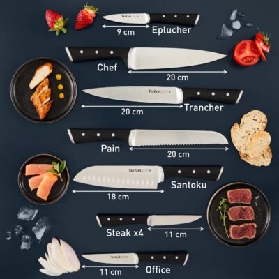 Bloc de Couteaux de Cuisine Tefal 11 Pièces avec Bloc en Bois et Lames en Inox Allemand Ultra Tranchant - Ice Force K232SA14 DariTek