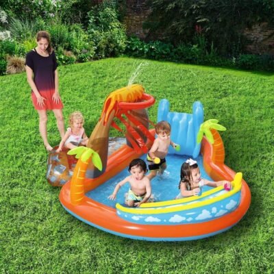 Piscine et Toboggan Gonflable Volcan Bestway - 2.65m x 2.65m x 1.04m - Centre de Jeu Pour Enfants - 53069