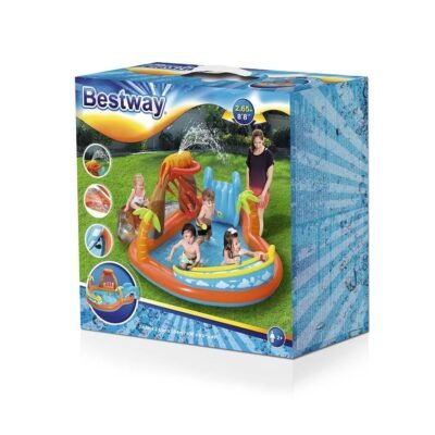 Piscine et Toboggan Gonflable Volcan Bestway - 2.65m x 2.65m x 1.04m - Centre de Jeu Pour Enfants - 53069