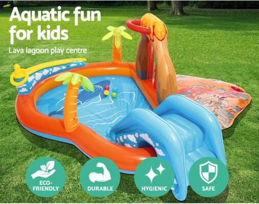 Piscine et Toboggan Gonflable Volcan Bestway - 2.65m x 2.65m x 1.04m - Centre de Jeu Pour Enfants - 53069