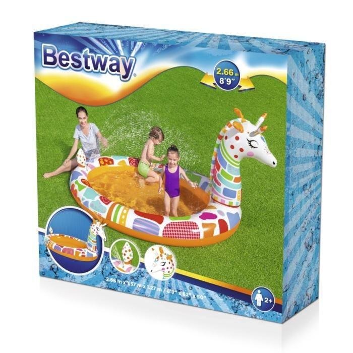 مسبح أطفال دائري قابل للنفخ على شكل زرافة مع رشاش ماء من Bestway بأبعاد 266 × 157 × 127 سم - 53089 Piscine Rond Gonflable Bestway Giraffe Pour Enfants Avec Arroseur 266 x 157 x 127cm - 53089