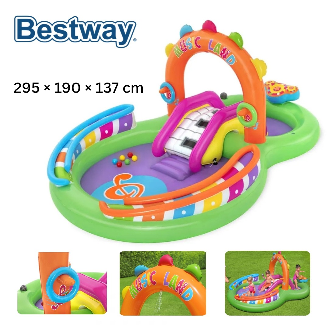 مسبح ومنزلق مائي قابل للنفخ للأطفال - SING ‘N SPLASH Bestway 53117 Bestway Toboggan et Piscine Aquatique Gonflable 295 x 190 x 137 cm - SING N SPLASH 53117