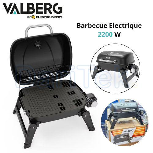 Barbecue Électrique sur Pied Valberg Grill et Plancha 2200W avec Couvercle et Thermostat Réglable - ELEC-VAL-PORT4737