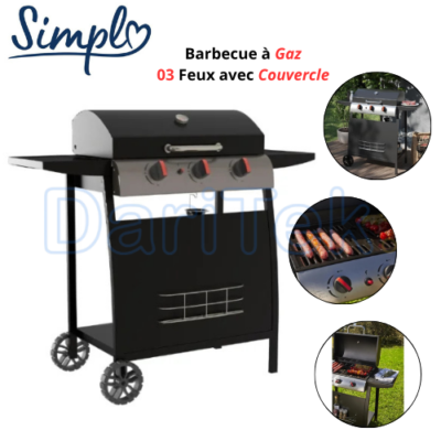 Barbecue à Gaz Simpl Seattle sur Roulettes avec 03 Feux - Couvercle et Thermomètre Intégré