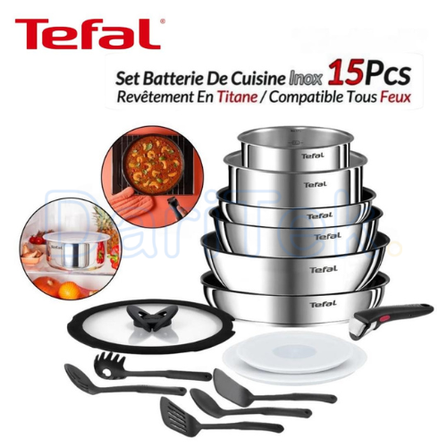 Batterie de Cuisine Tefal 15 Pièces - Poêles et Casseroles Anti adhésif Induction avec Poignée Amovible et Plusieurs Accessoires - Ingenio Emotion L897SF04