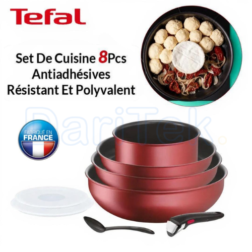Batterie de Cuisine Tefal 08 Pièces - Poêle et Casseroles Antiadhésives avec Poignée amovible et Cuillère - Ingenio Daily Chef L3989102