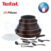 طقم أواني طهي Tefal من 15 قطعة – مقالي و قدور غير لاصقة مع مقبض قابل للإزالة و إكسسوارات متعددة – Ingenio Essential L2389102 DariTek