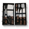 Ensemble de Couteaux Valise 09 Pièces en Acier Inoxydable et Poignées En Bois avec Couperet, Aiguiseur et Gant de Protection