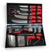 Ensemble de Couteaux Valise 12 Pièces en Acier Inoxydable et Poignées Ergonomiques avec Couperet, Aiguiseur, Ciseaux, Gant de Protection et Brochettes Ensemble de Couteaux Valise 12 Pièces en Acier Inoxydable et Poignées Ergonomiques avec Couperet, Aiguiseur, Ciseaux, Gant de Protection et Brochettes