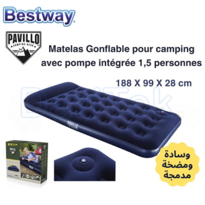 Matelas Gonflable Camping Pavillo 1.5 Place avec Pompe et Oreiller Intégrés - Bestway 67224