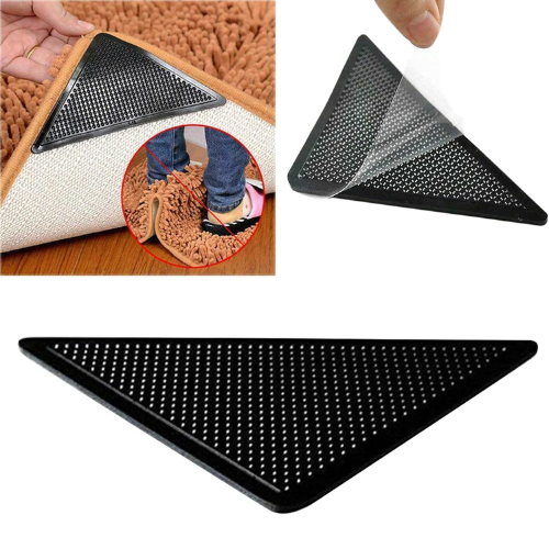 Lot de 04 Autocollants Antidérapants pour Tapis - Fixation et Anti-Glisse des Coins de Tapis