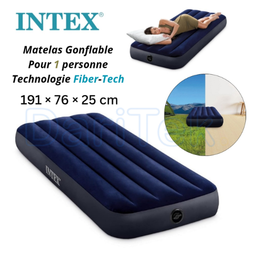 Matelas Gonflable Intex 1 Place 191x76x25 cm Classic Downy pour Camping Plage et Maison - 64756