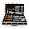 Ensemble de Couteaux Valise 09 Pièces en Acier Inoxydable et Poignées En Bois avec Couperet, Aiguiseur, Ciseaux et Gant de Protection