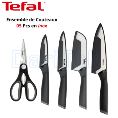 Ensemble de Couteaux Tefal Comfort 05 Pièces en Acier Inoxydable avec Ciseau et Etuis de Protection - K2215S55