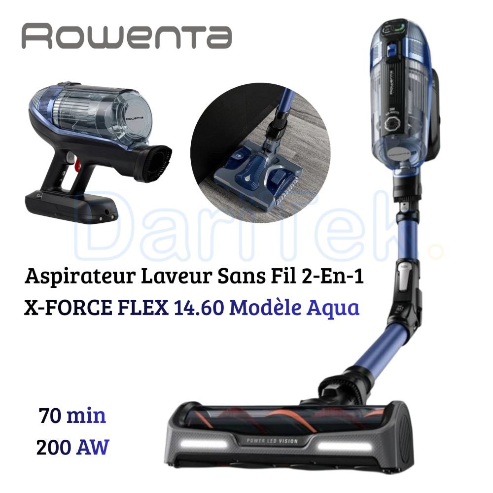 Aspirateur Laveur Balai et À main Rowenta X-Force Flex 14.60 Flexible Sans Fil - 200AW 70min - Aqua +11 Accessoires - 900ml - RH99C0WO