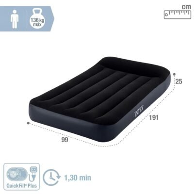 فرشة هوائية Intex بمقاس 1.5 شخص مع مضخة كهربائية USB مدمجة 191 × 99 × 25 سم للتخييم والشاطئ والمنزل - 66127 DariTek