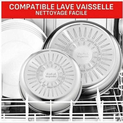 طقم أواني طهي Tefal من 15 قطعة – مقالي و قدور غير لاصقة متوافقة مع الحثّ مع مقبض قابل للإزالة وإكسسوارات متعددة – Ingenio Emotion L897SF04 DariTek