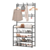 Porte Manteau avec Étagères à Chaussures 5 Niveaux – Meuble d’Entrée 2 en 1 Métalique