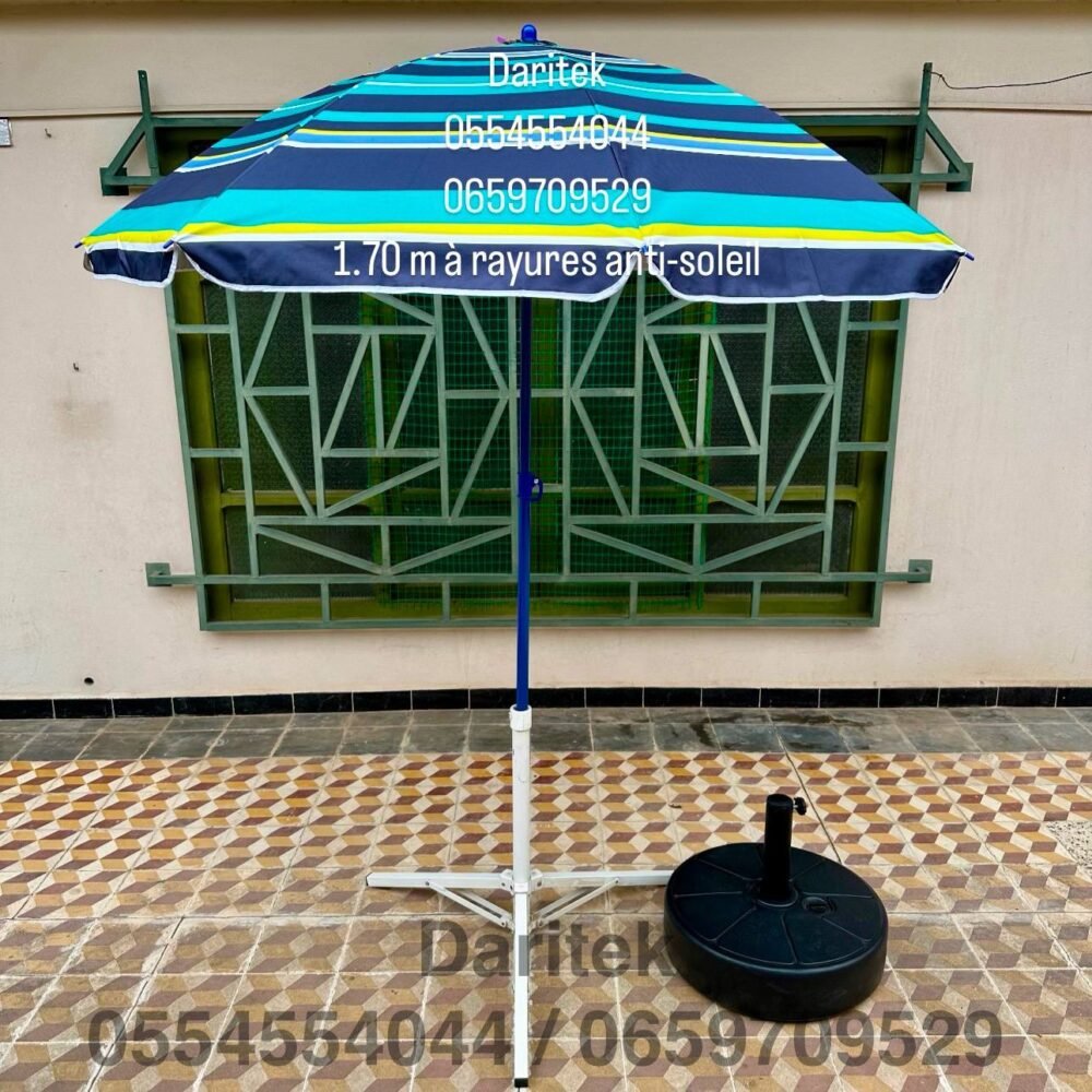 Parasol 1.70 m à Rayures Anti Soleil pour Plage et Jardin (Socle NON Inclus)
