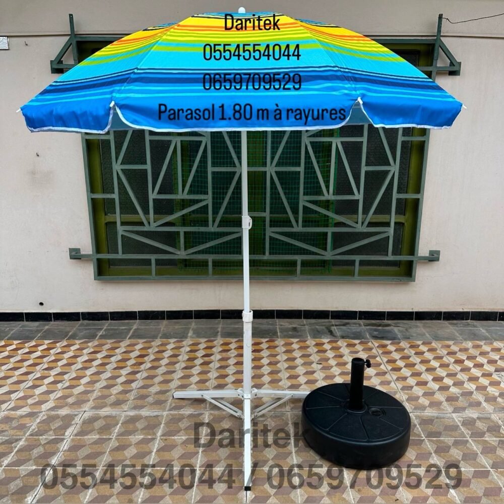 Parasol 1.80 m à Rayures Multi couleurs pour Plage et Jardin (Socle NON Inclus)