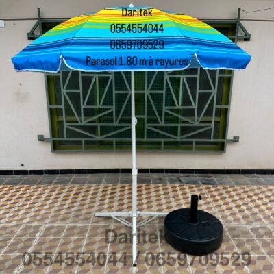 Parasol 1.80 m à Rayures Multi couleurs pour Plage et Jardin (Socle NON Inclus)