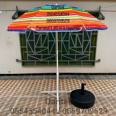 Parasol 1.80 m à Rayures Multi couleurs pour Plage et Jardin (Socle NON Inclus)