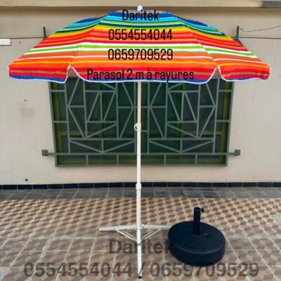 Parasol 2 m à Rayures Importation Multi couleurs pour Plage et Jardin (Socle NON Inclus)