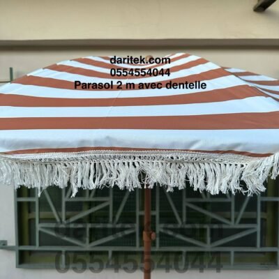 Parasol Importation 2 m à Rayures avec Dentelle pour Plage et Jardin (Socle NON Inclus) DariTek