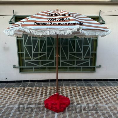 Parasol Importation 2 m à Rayures avec Dentelle pour Plage et Jardin (Socle NON Inclus)