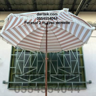 Parasol Importation 2 m à Rayures avec Dentelle pour Plage et Jardin (Socle NON Inclus) DariTek