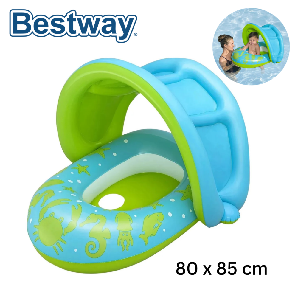 Bouée Bébé avec Pare-Soleil anti UV Bestway 80 x 85 cm pour Piscine et plage - 34091