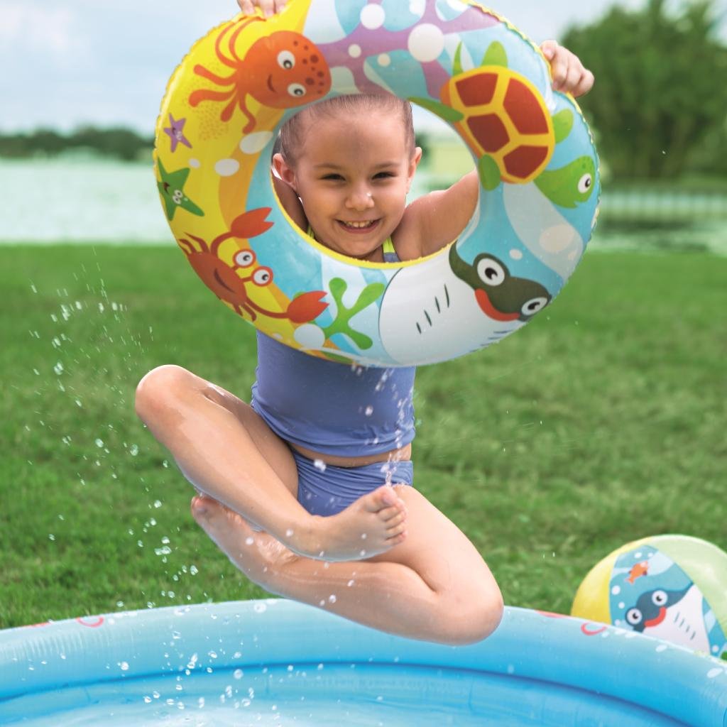 مجموعة مسبح أطفال 3 في 1 قابل للنفخ من Bestway يشمل عوامة وكرة بأبعاد 122 × 20 سم - 51124 Piscine Gonflable Bestway 3en1 pour enfants avec bouée et ballon - 51124