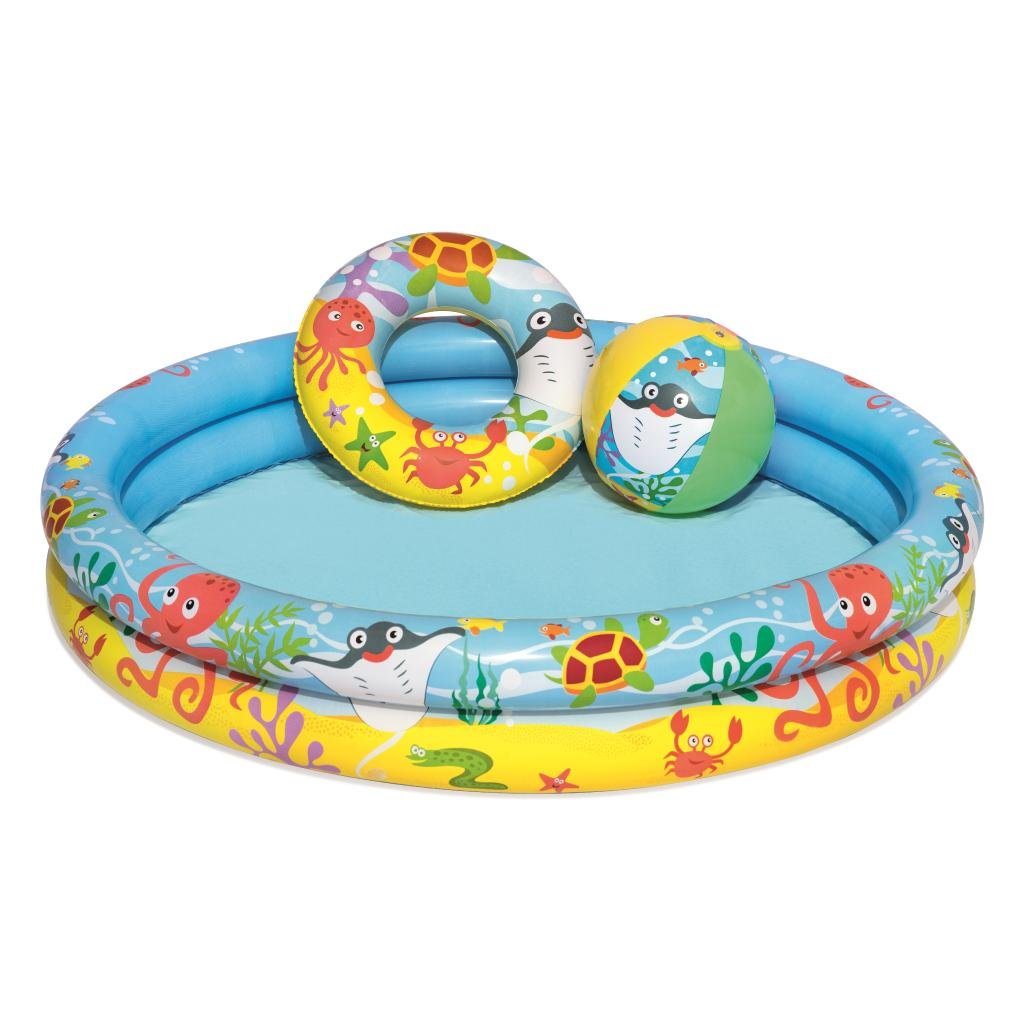 مجموعة مسبح أطفال 3 في 1 قابل للنفخ من Bestway يشمل عوامة وكرة بأبعاد 122 × 20 سم - 51124 Piscine Gonflable Bestway 3en1 pour enfants avec bouée et ballon - 51124