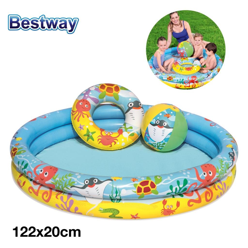 مجموعة مسبح أطفال 3 في 1 قابل للنفخ من Bestway يشمل عوامة وكرة بأبعاد 122 × 20 سم - 51124 Piscine Gonflable Bestway 3en1 pour enfants avec bouée et ballon - 51124