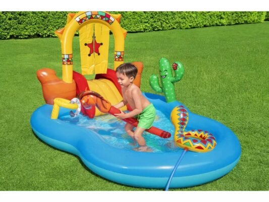 Bestway Piscine et Toboggan Gonflable Wild West - 264 x 188 x 140 cm - Centre et Espace de Jeux Pour Enfants - 53118