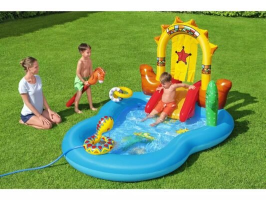Bestway Piscine et Toboggan Gonflable Wild West - 264 x 188 x 140 cm - Centre et Espace de Jeux Pour Enfants - 53118