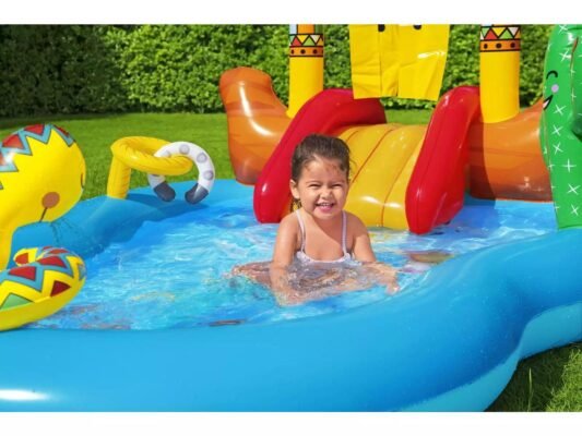 Bestway Piscine et Toboggan Gonflable Wild West - 264 x 188 x 140 cm - Centre et Espace de Jeux Pour Enfants - 53118