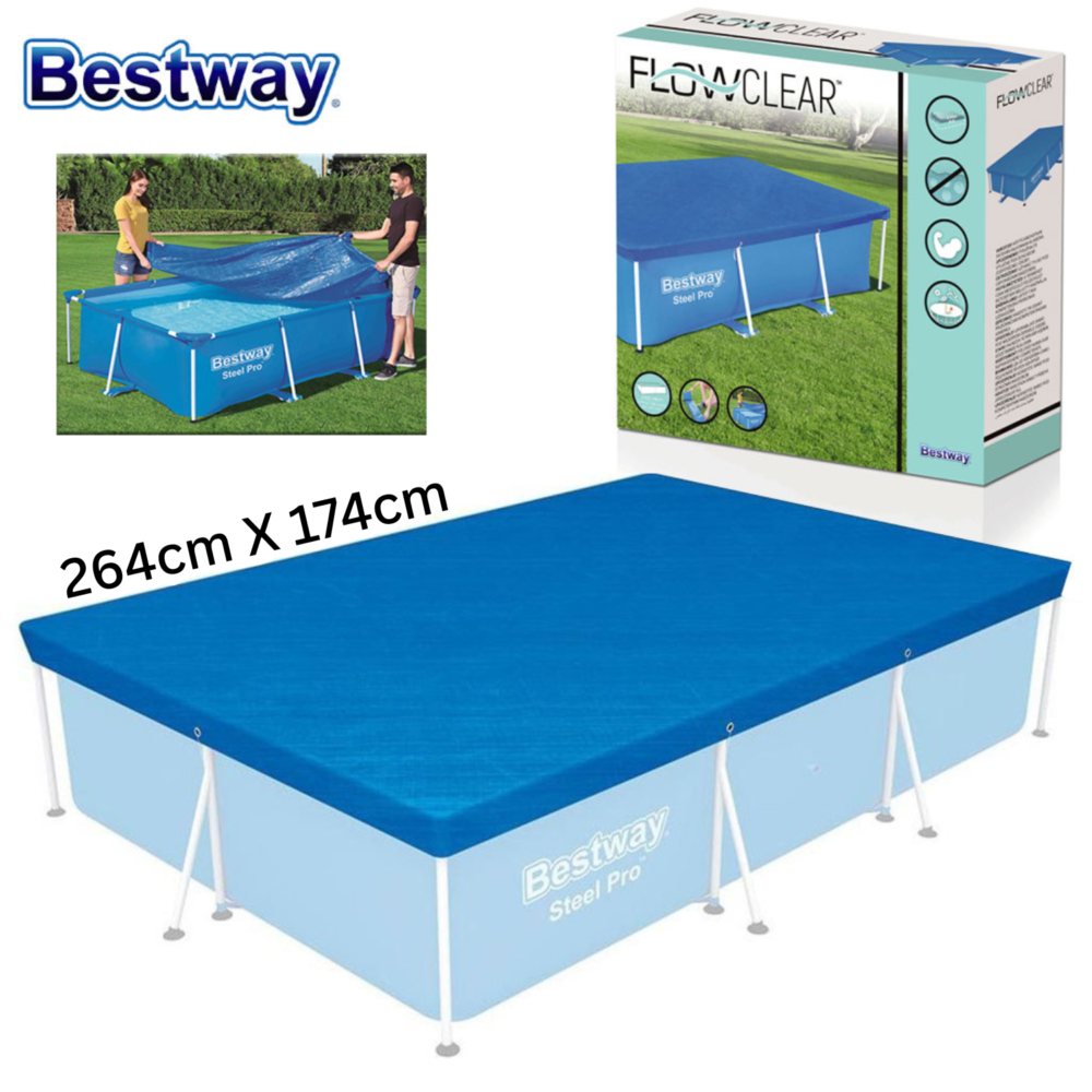 Bestway Bache et Couverture 264 x 174cm De Piscine Hors-Sol Rectangulaire 259x170 cm 4 saisons - 58105