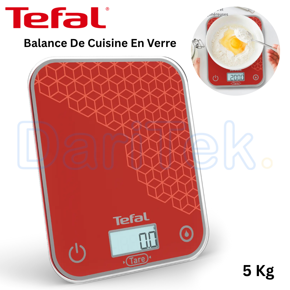 Balance de Cuisine Électronique En Verre Tefal Optiss 5kg avec Fonction Tare – BC50D7V0