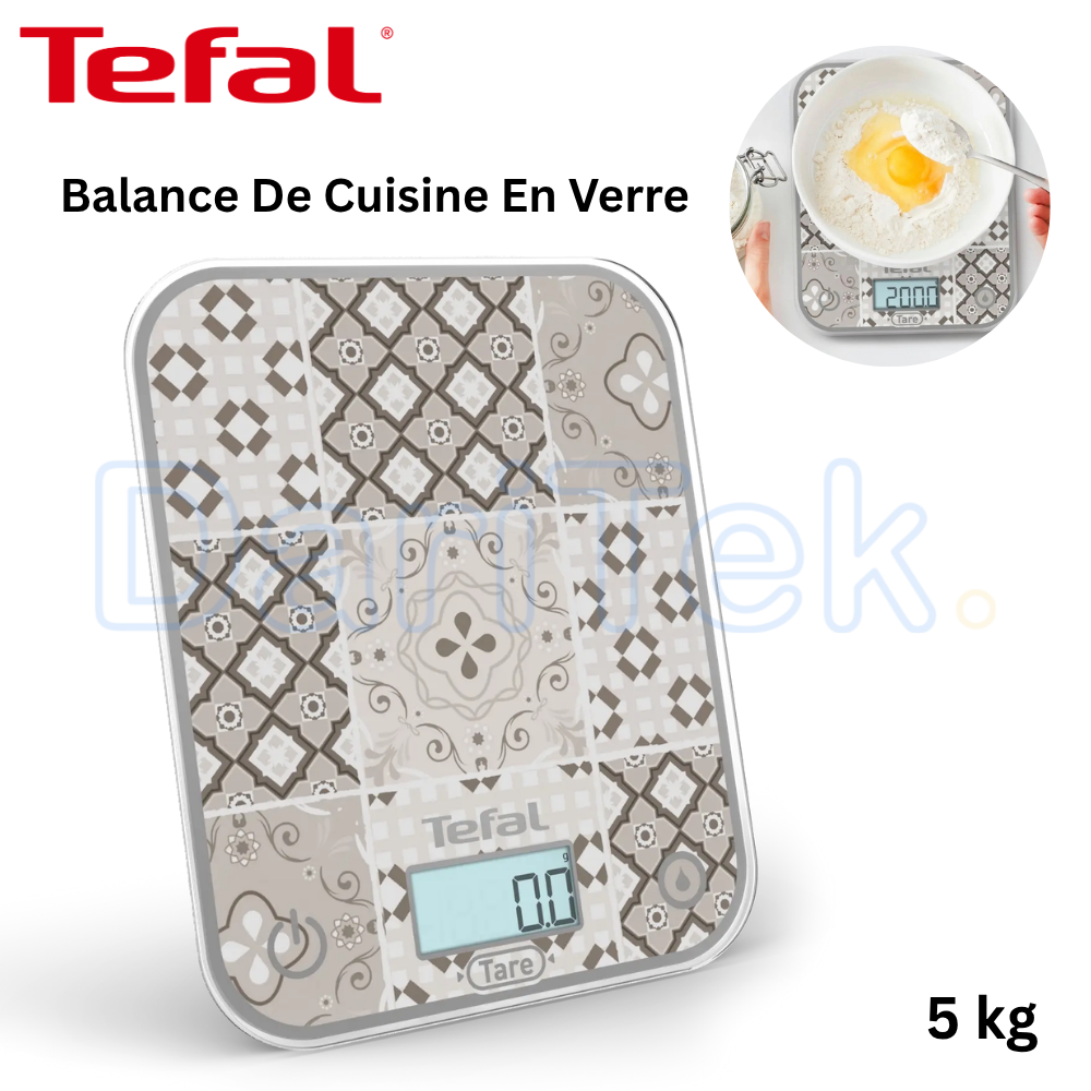 Balance Électronique de Cuisine En Verre Tefal Optiss 5kg avec Fonction Tare – BC50D6V0