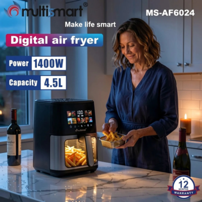 Air Fryer Friteuse Sans Huile Multismart 4.5L 1400W avec Ecran Tactile et 10 Programmes Prédéfinis - MS-AF6024 Air Fryer Friteuse Sans Huile Multismart 4.5L 1400W avec Ecran Tactile et 10 Programmes Prédéfinis - MS-AF6024 DariTek