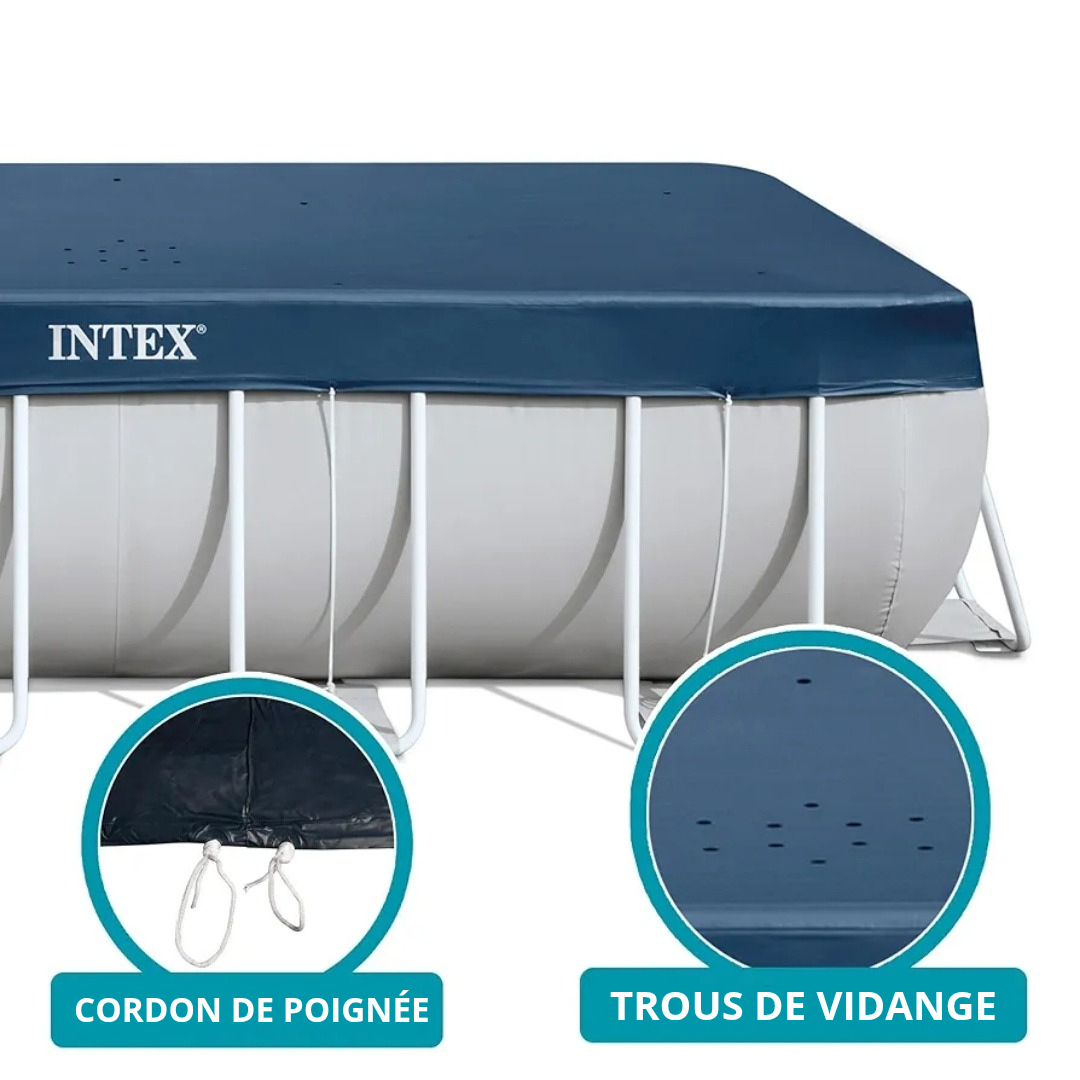 غطاء حماية مسبح إنتكس للمسابح المستطيلة (4.00 م × 2.00 م) لجميع الفصول - Intex 28037 Bâche et Couverture De Protection Intex pour Piscine Rectangulaire 4.00m x 2.00m 4 saisons - 28037