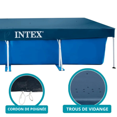 غطاء حماية مسبح إنتكس للمسابح المستطيلة (4.50 م × 2.20 م) لجميع الفصول - Intex 28039 Bâche et Couverture De Protection Intex pour Piscine Rectangulaire 4.50m x 2.20m 4 saisons - 28039