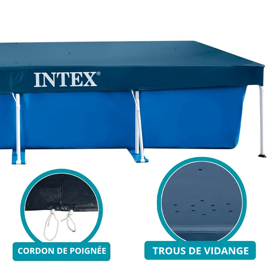 غطاء حماية مسبح إنتكس للمسابح المستطيلة (4.50 م × 2.20 م) لجميع الفصول - Intex 28039 Bâche et Couverture De Protection Intex pour Piscine Rectangulaire 4.50m x 2.20m 4 saisons - 28039